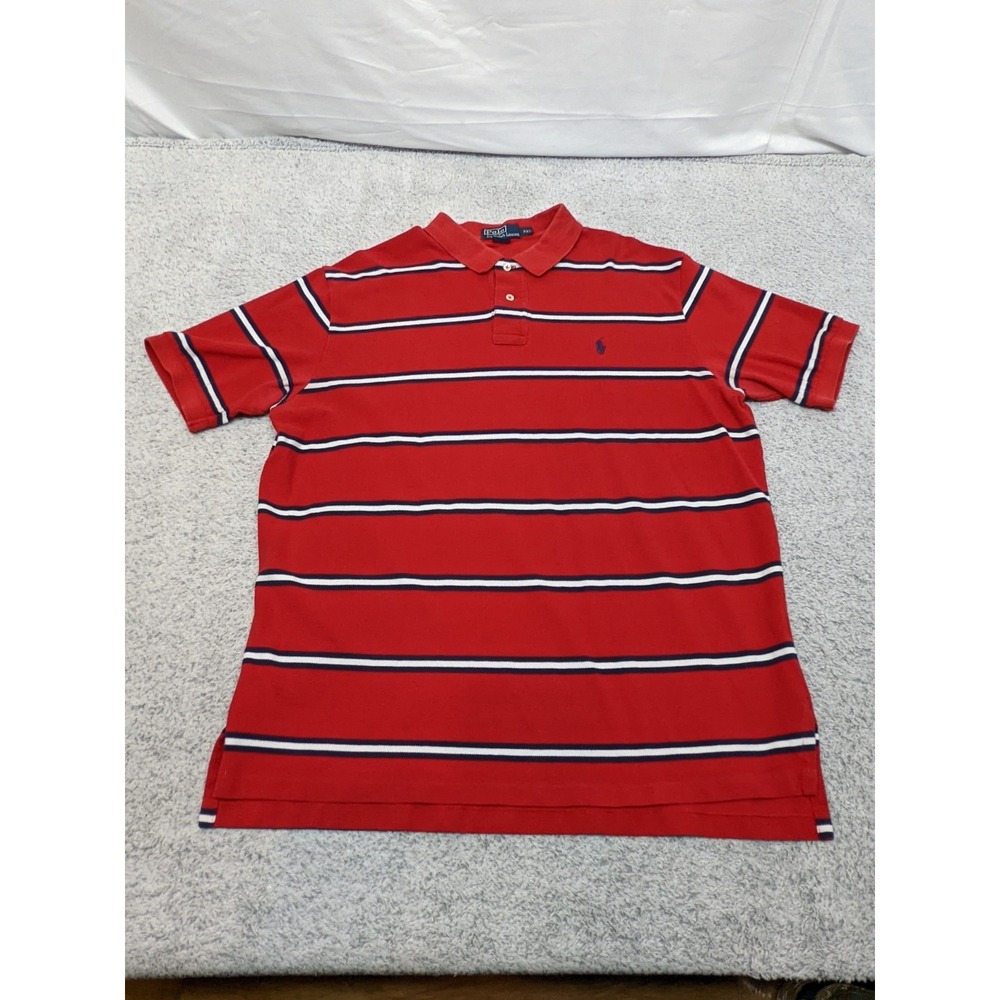 VTG Polo Ralph Lauren Shirt Mens‎ XXL Red with Blue & White Stripes Preppy Rugby